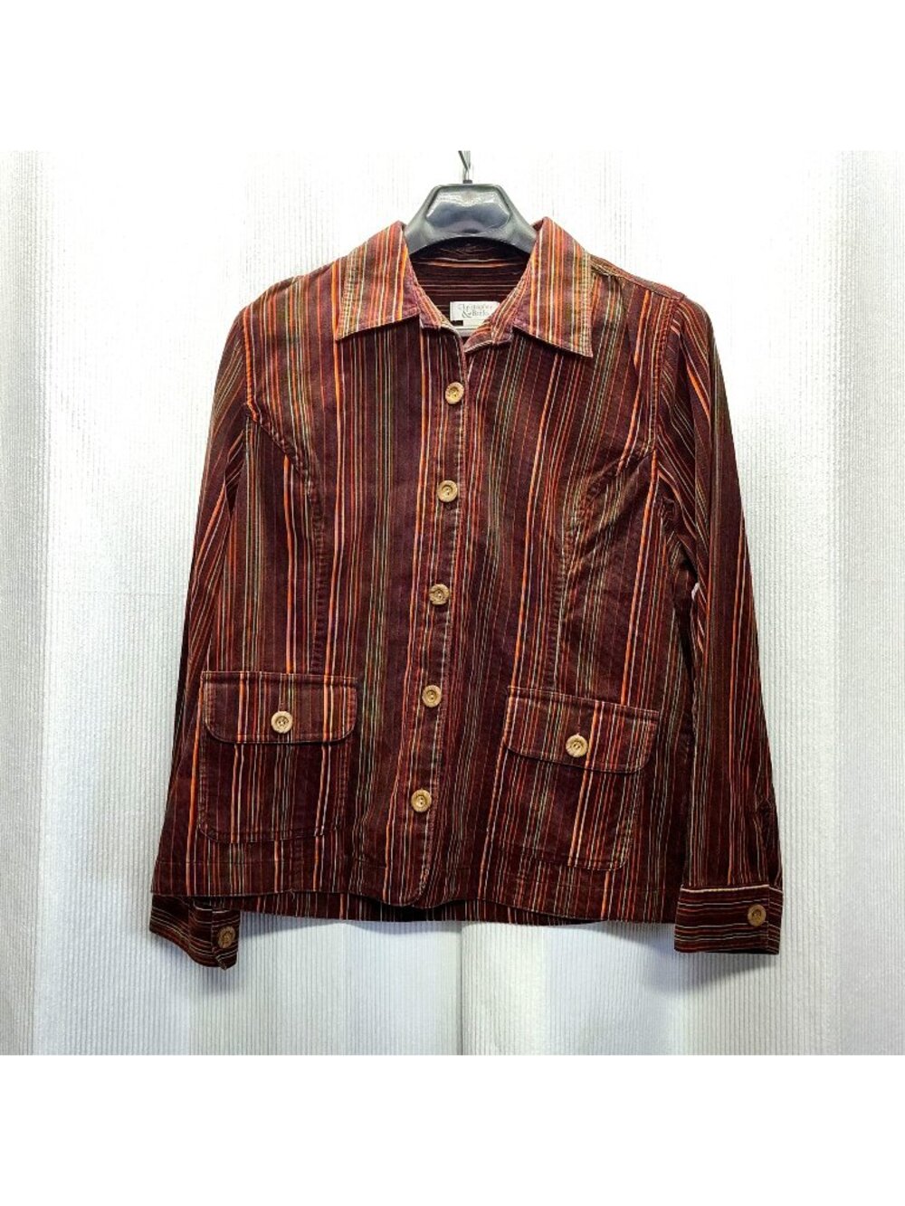 Christopher & Banks Corduroy Button-Up Jacket Multicolor Striped Pockets WMNS Lg